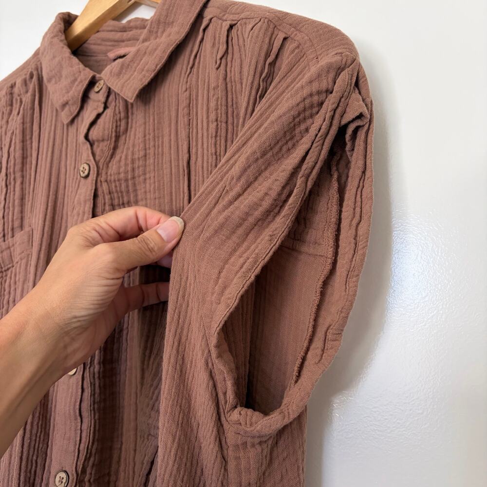 Free People Aperitivo Tunic Top Brown Size XS Oversize Crinkle Cotton Boho - Picture 3 of 9
